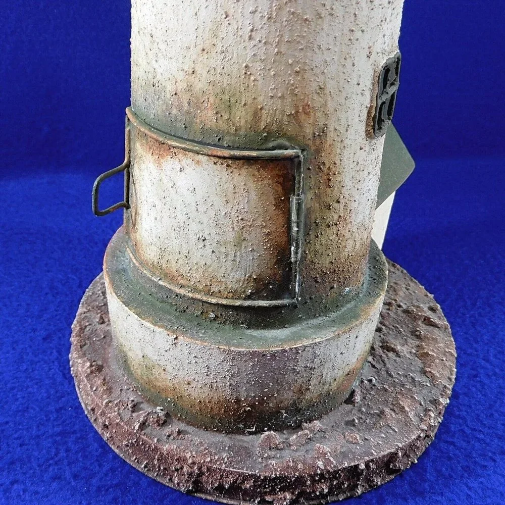 Large Painted Tin Lighthouse Votive Tealight Candle Holder 15" Beach Decor - Picture 9 of 11